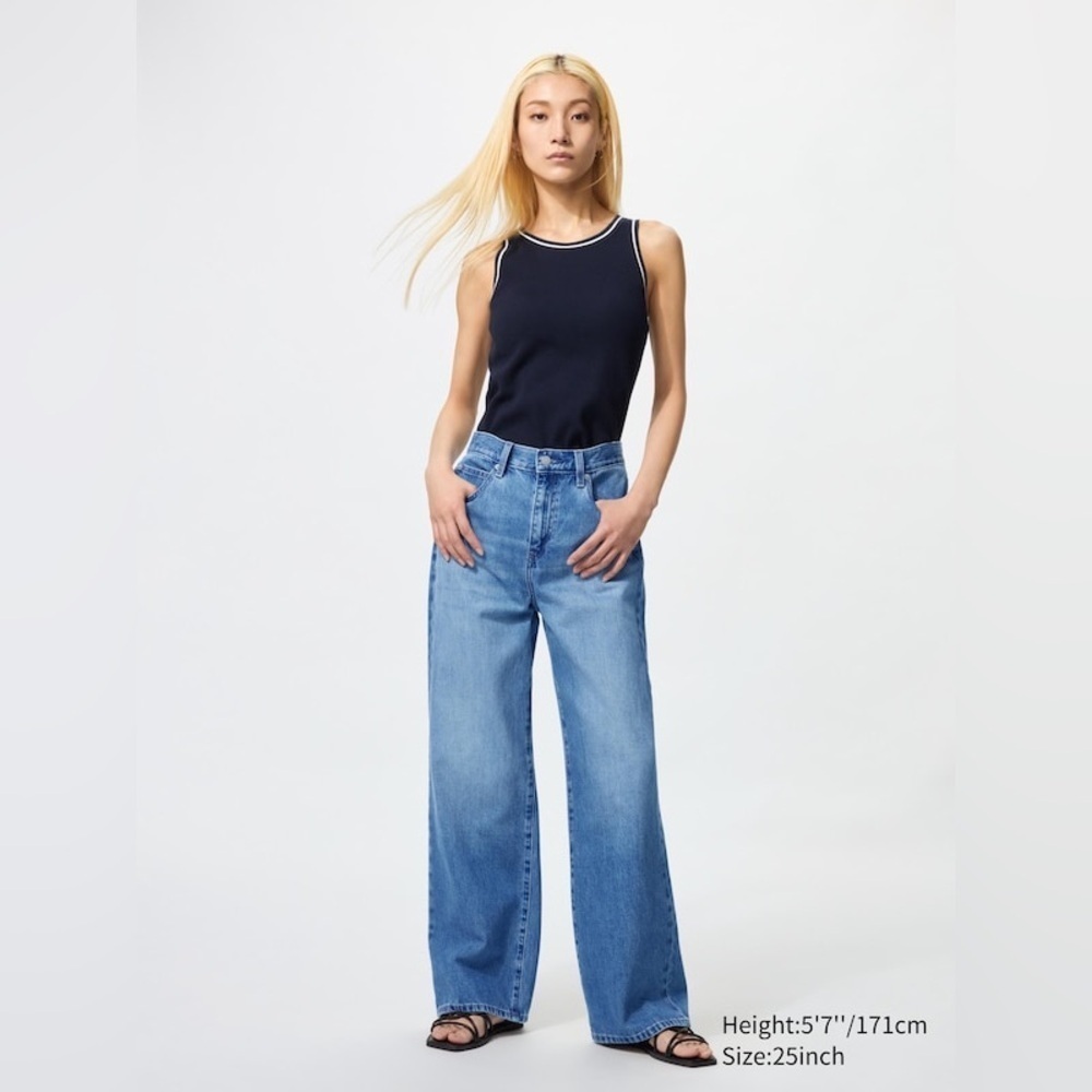 Uniqlo 64 Blue Women's Wide Straight Jeans 32 inch